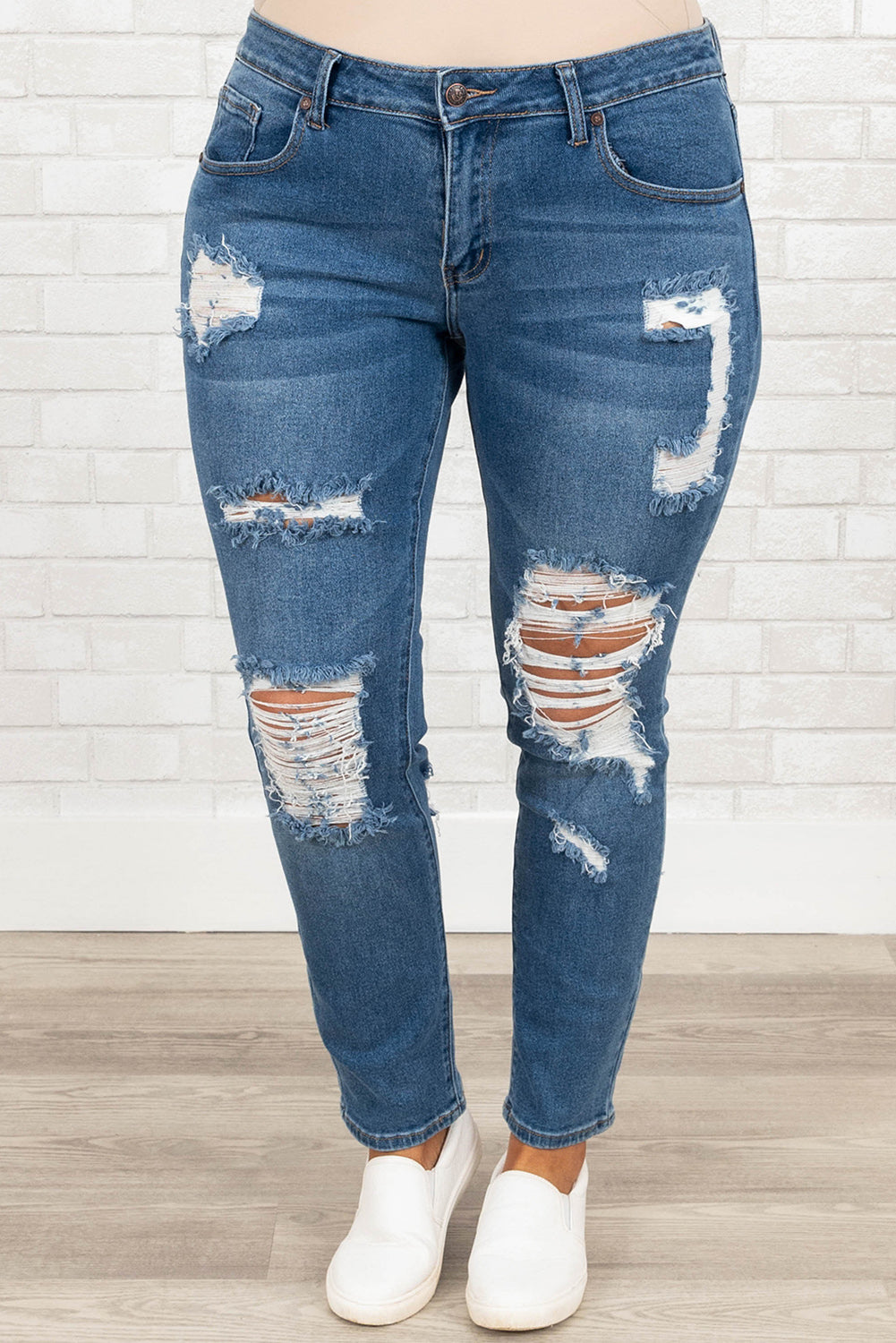 Blue Plus Size Distressed Ripped Skinny Jeans