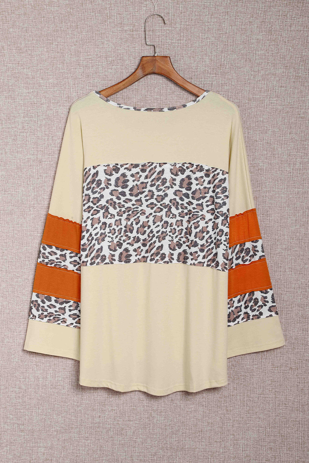 Apricot Leopard Print Color Block Patchwork Plus Size Top