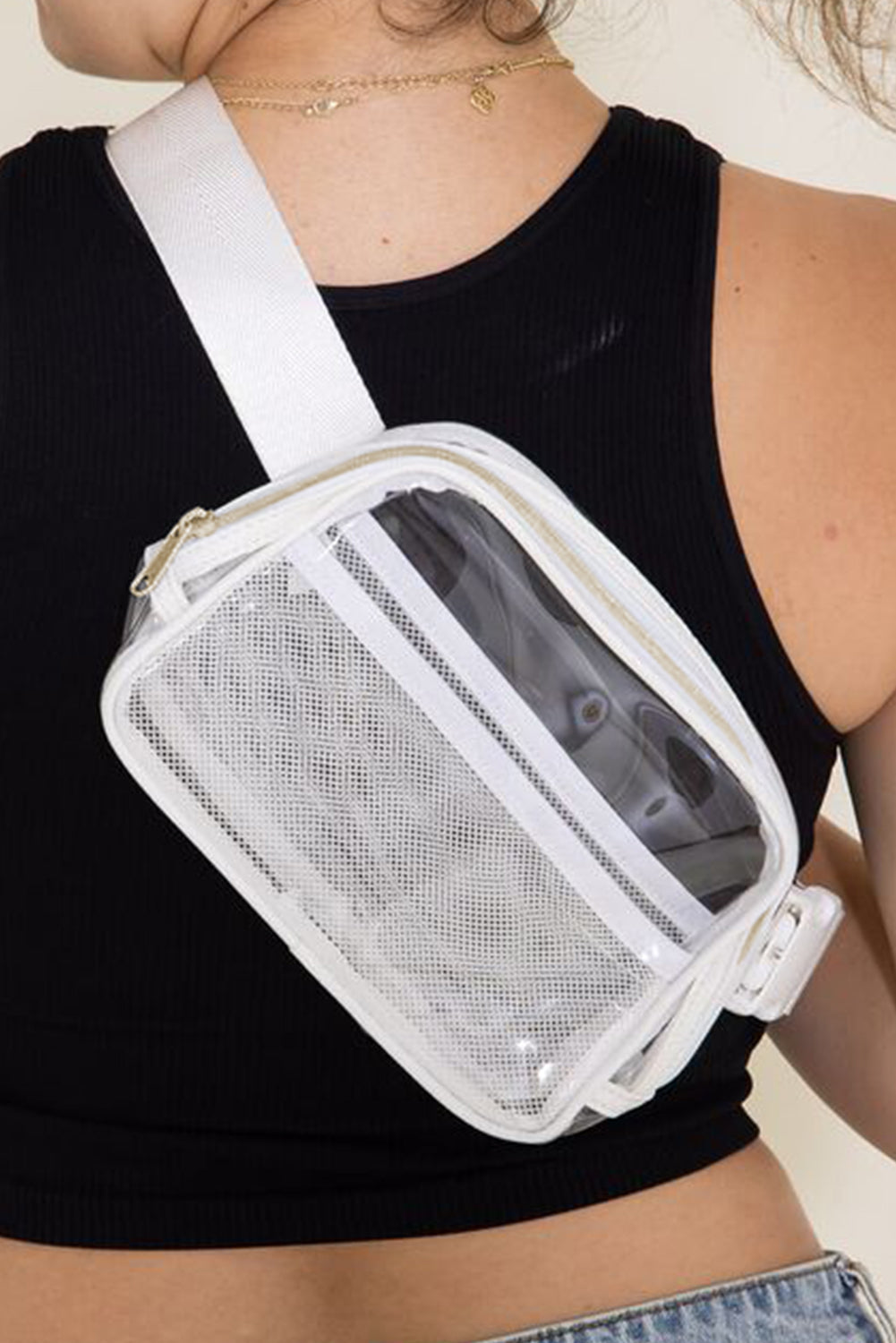 Brown Adjustable Straps Zipper Clear Waist Bag