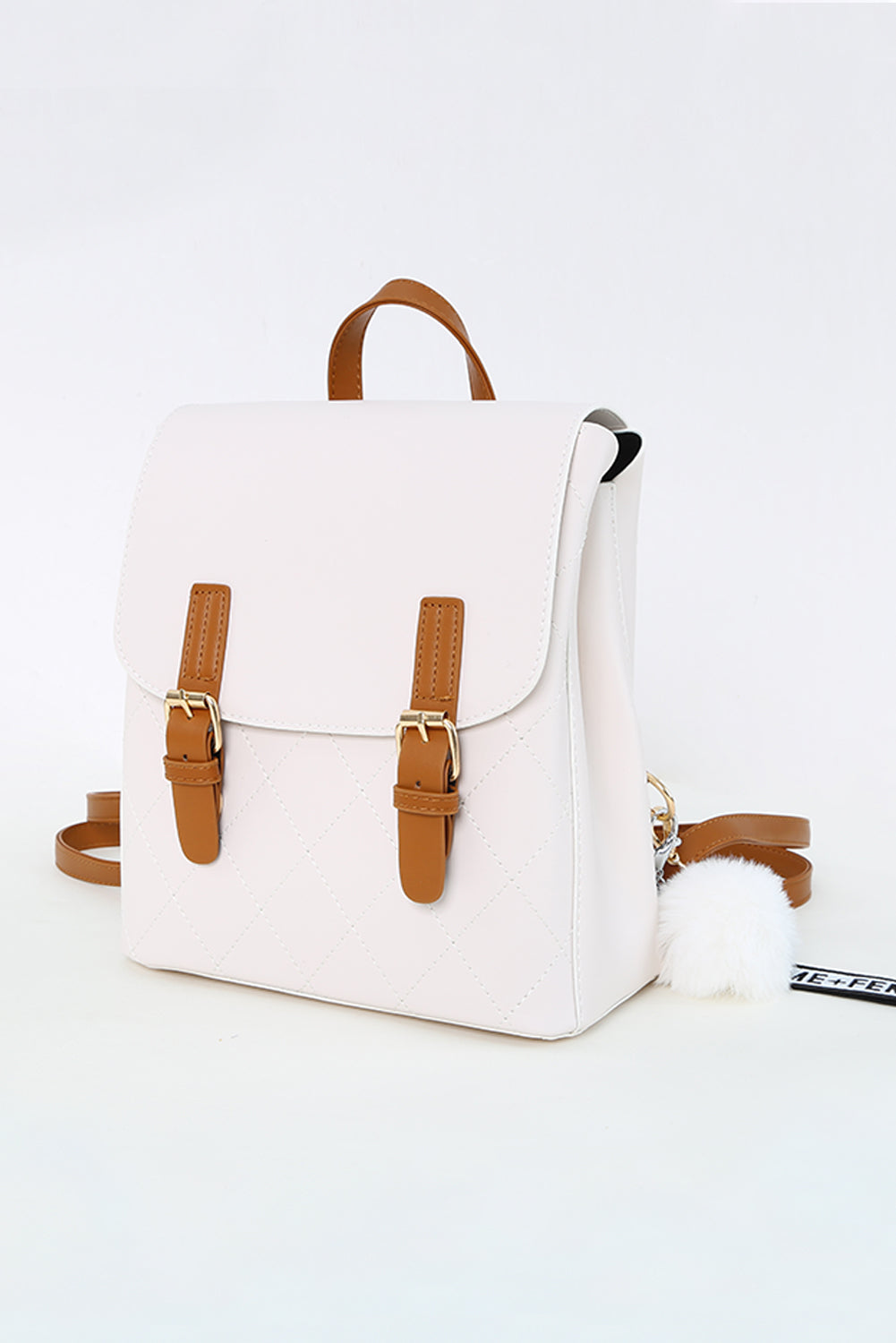 White and Brown Faux Leather Fashion Backpack for Women