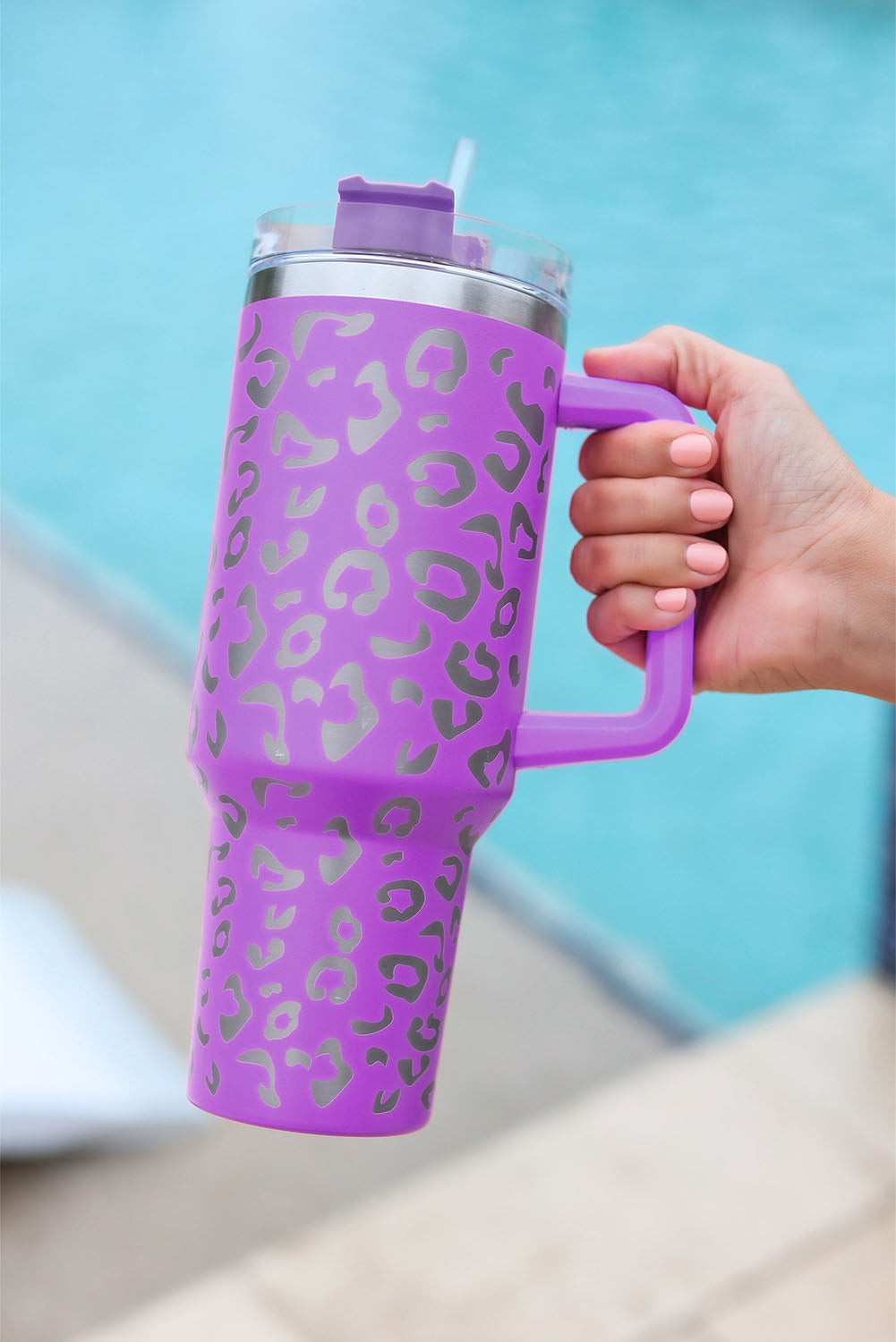 Pink 304 Leopard Spotted Stainless Double Insulated Tumbler Mug With Handle