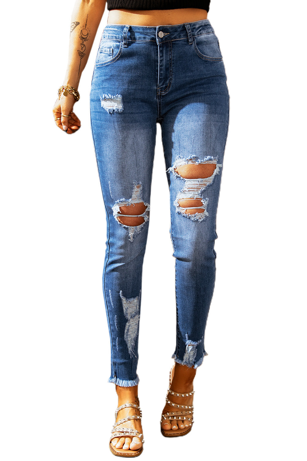 Light Blue High Waist Distressed Skinny Jeans