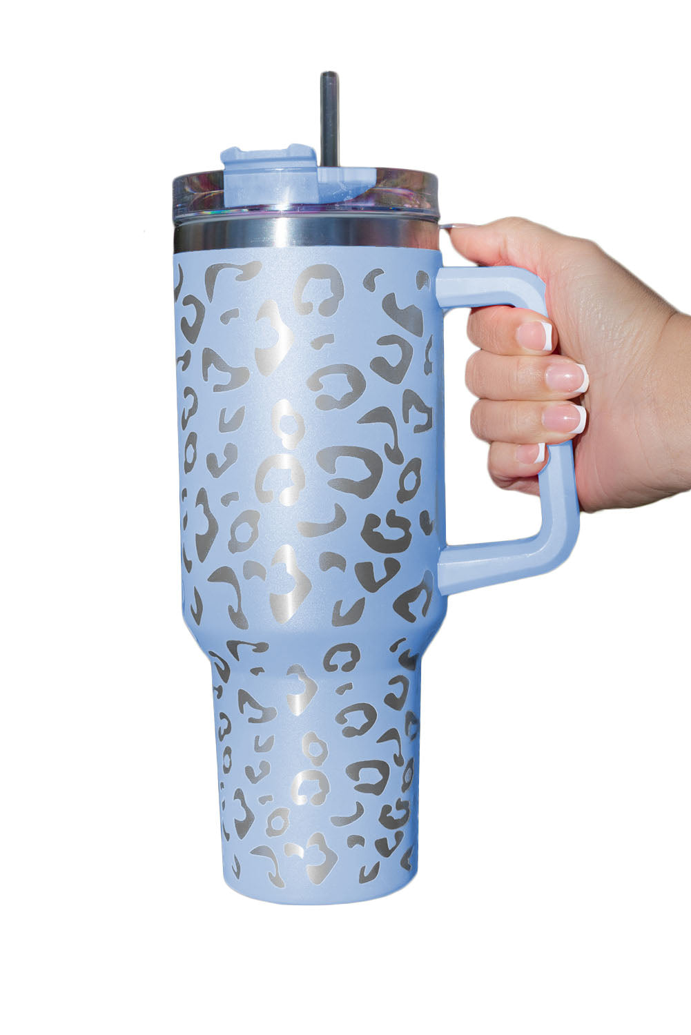 Pink 304 Leopard Spotted Stainless Double Insulated Tumbler Mug With Handle