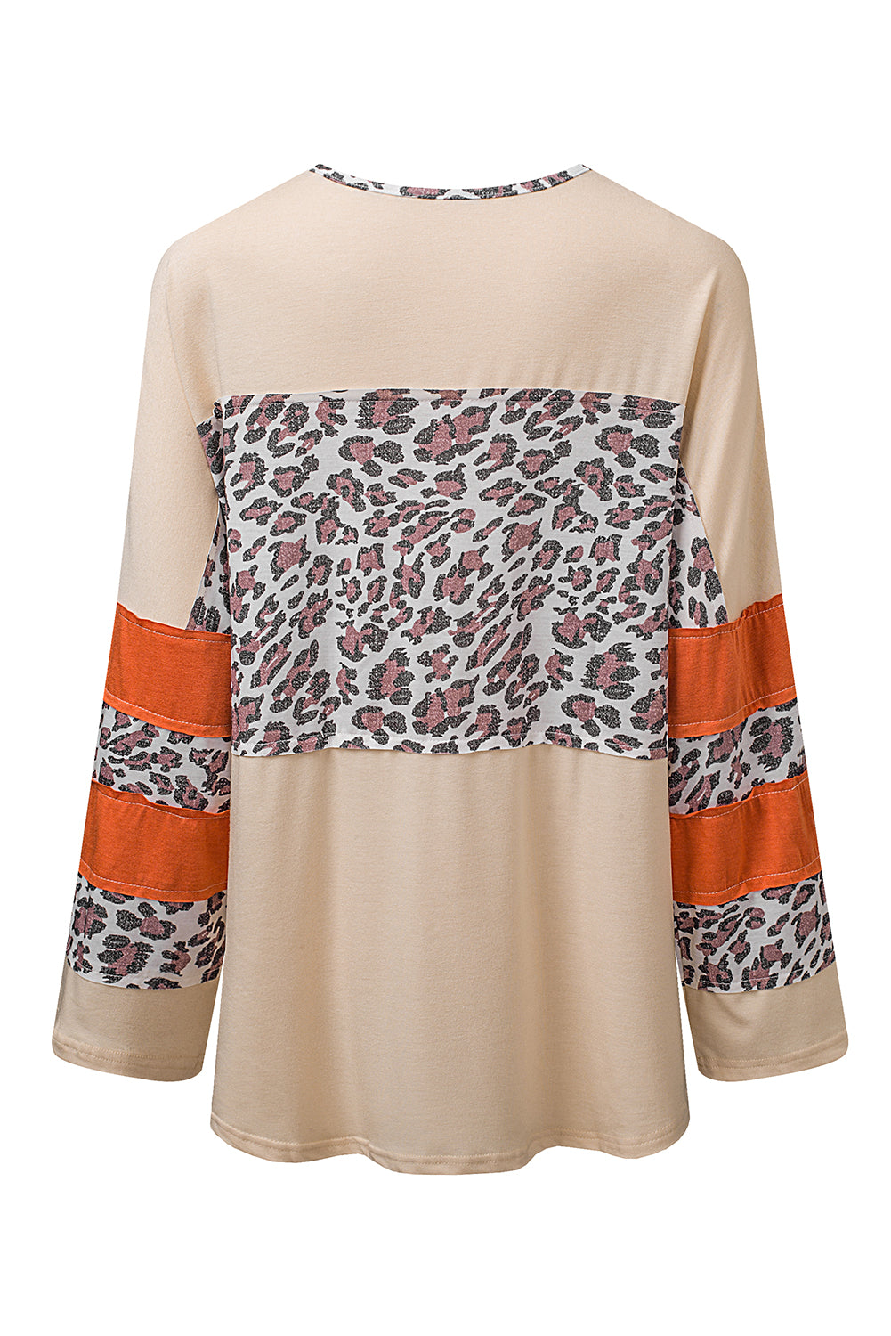 Apricot Leopard Print Color Block Patchwork Plus Size Top