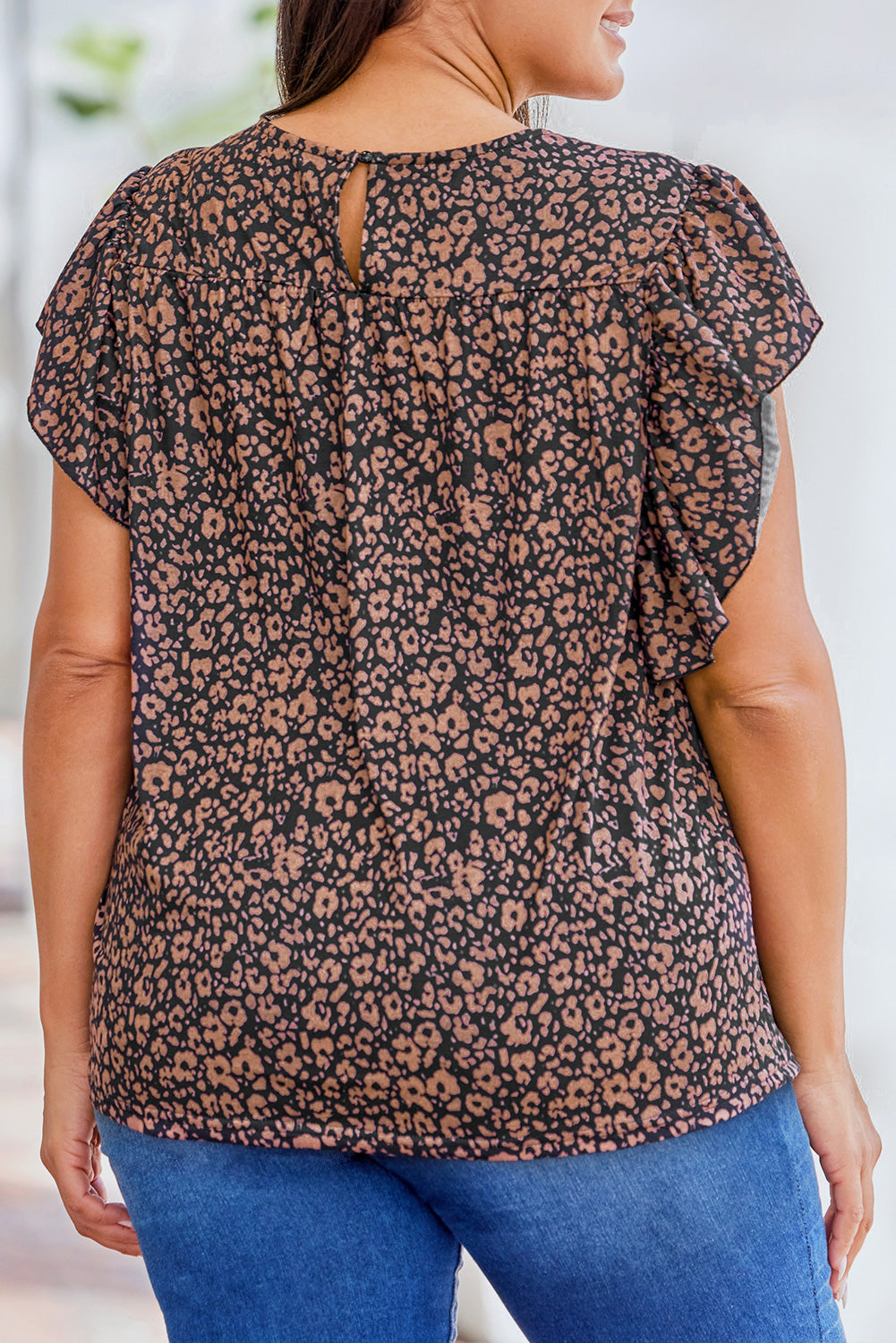 Black Plus Size Smocked Floral Blouse