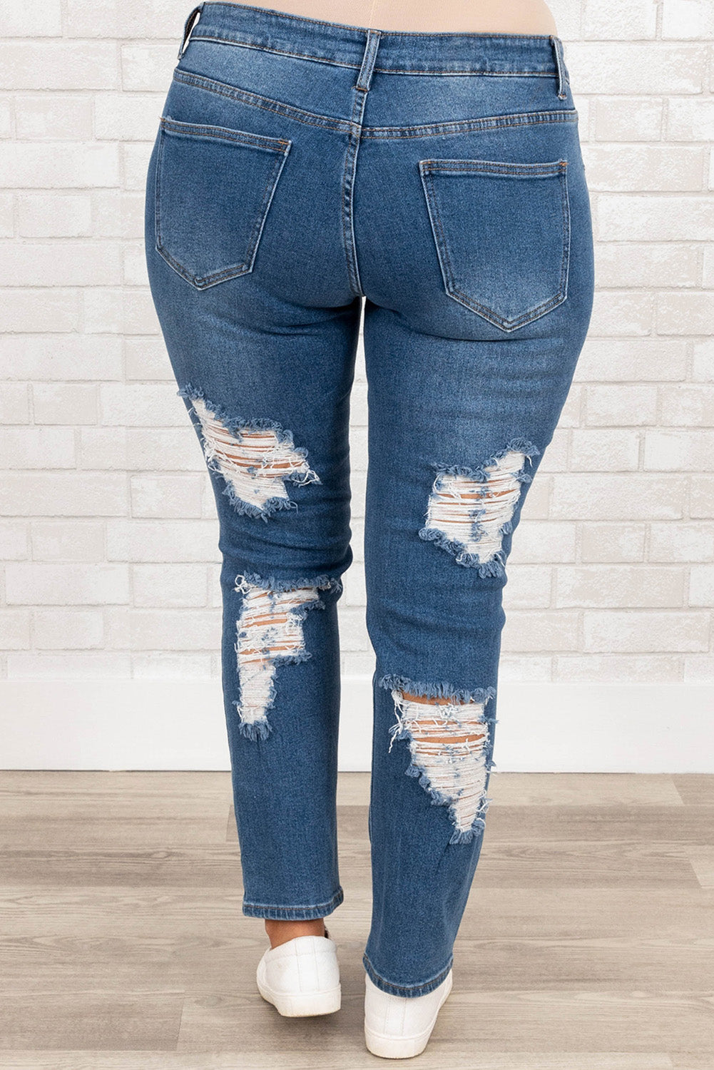 Blue Plus Size Distressed Ripped Skinny Jeans