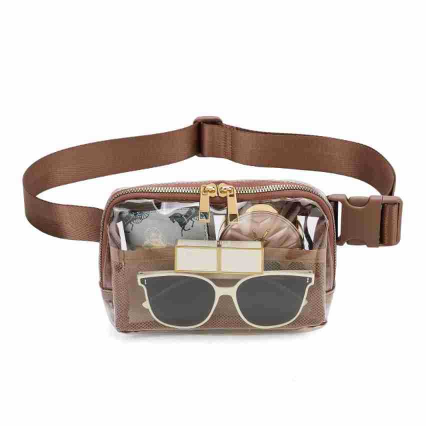 Brown Adjustable Straps Zipper Clear Waist Bag