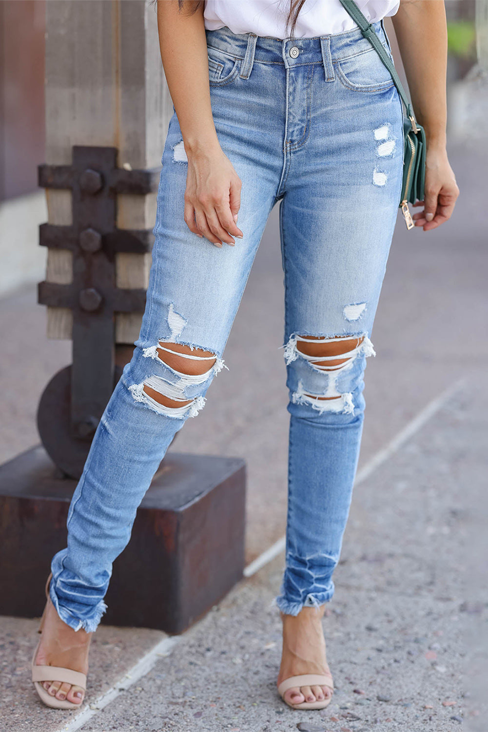 Light Blue Vintage Distressed Ripped Skinny Jeans