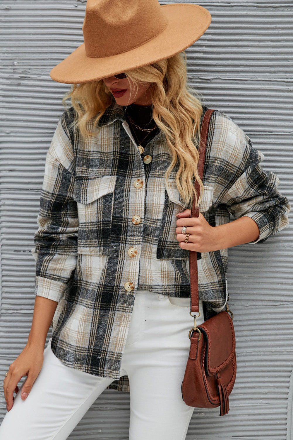 Carbon Grey Plaid Button Up Tweed Shacket