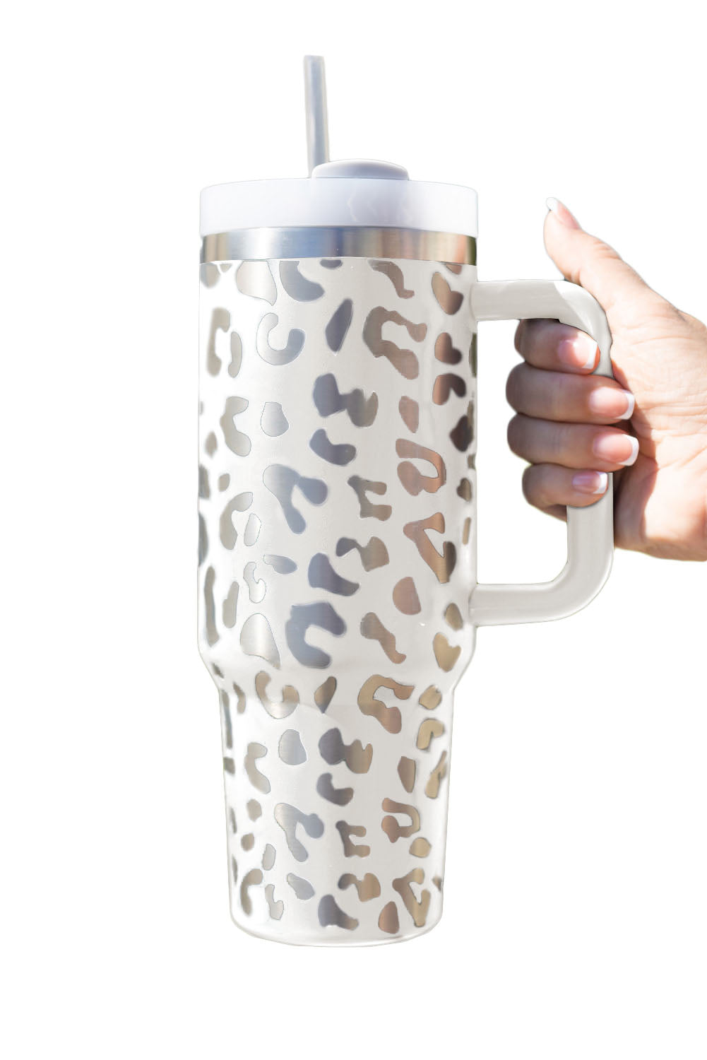 Black 40oz Stainless Steel Portable Leopard Tumbler Mug With Handle