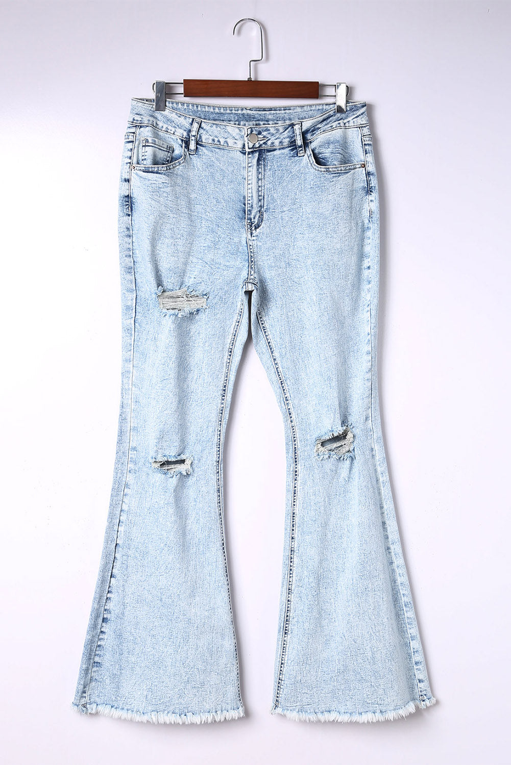 Light Blue Casual Distressed Washed Flare Jeans