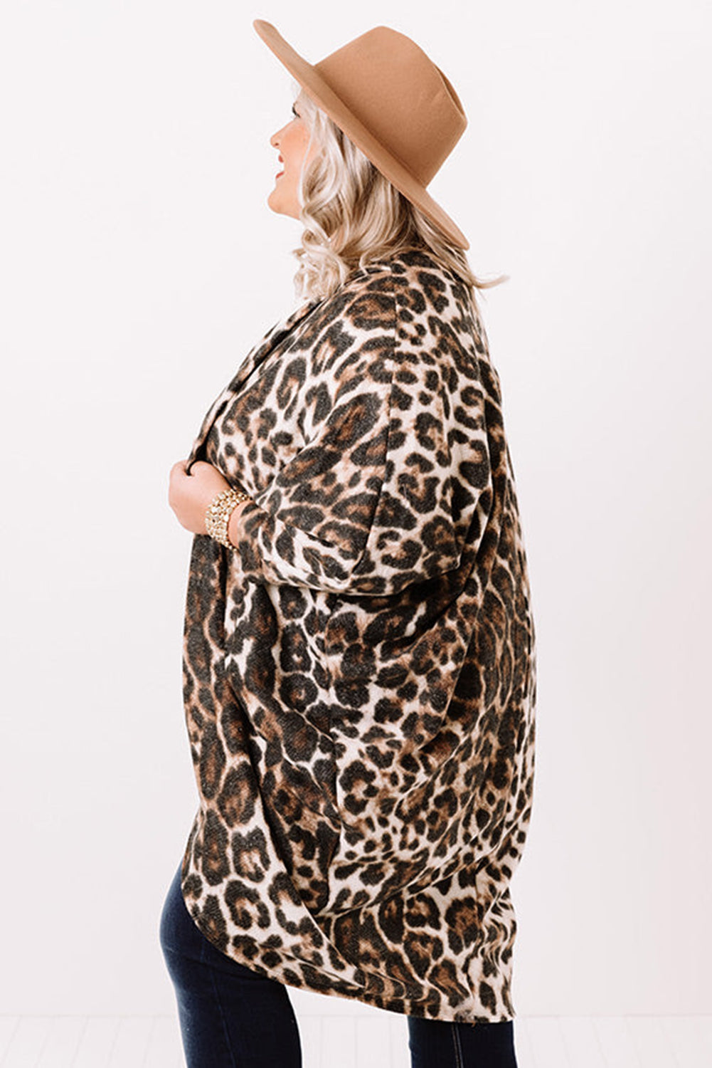 Leopard Plus Size Draped Open Front Cardigan