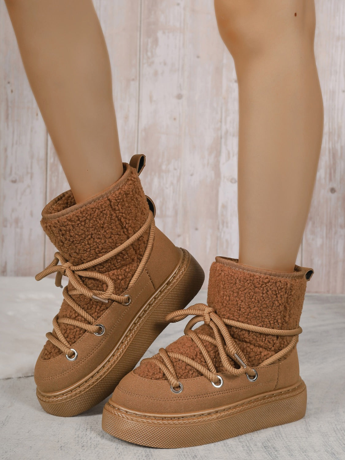 Lace-Up Round Toe Platform Boots