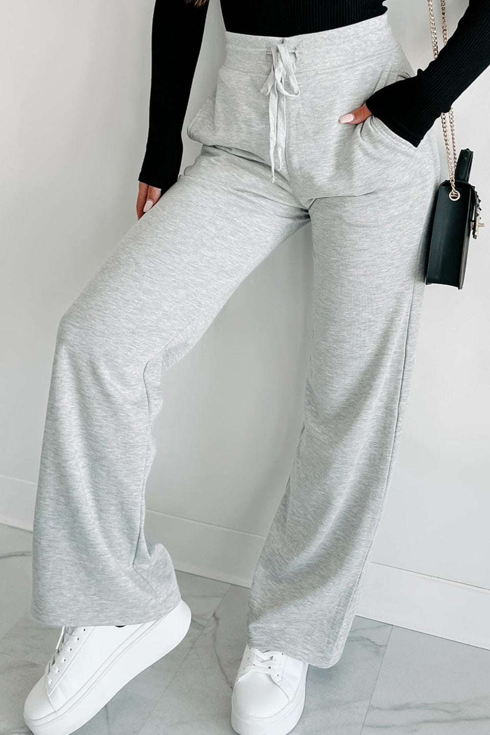 Light Grey Drawstring High Waist Sweatpants