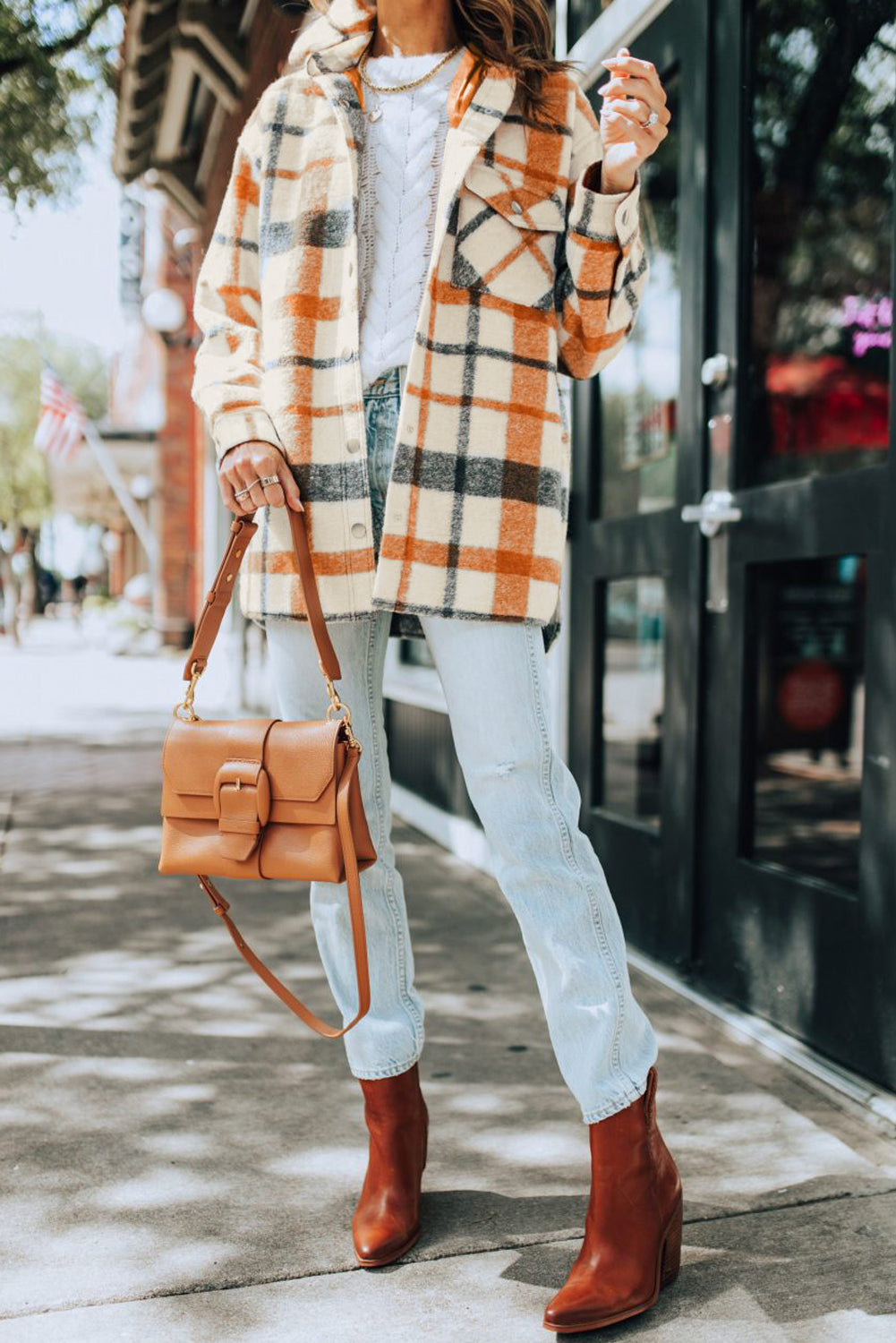 Yellow Plaid Print Turn Down Collar Buttoned Shacket