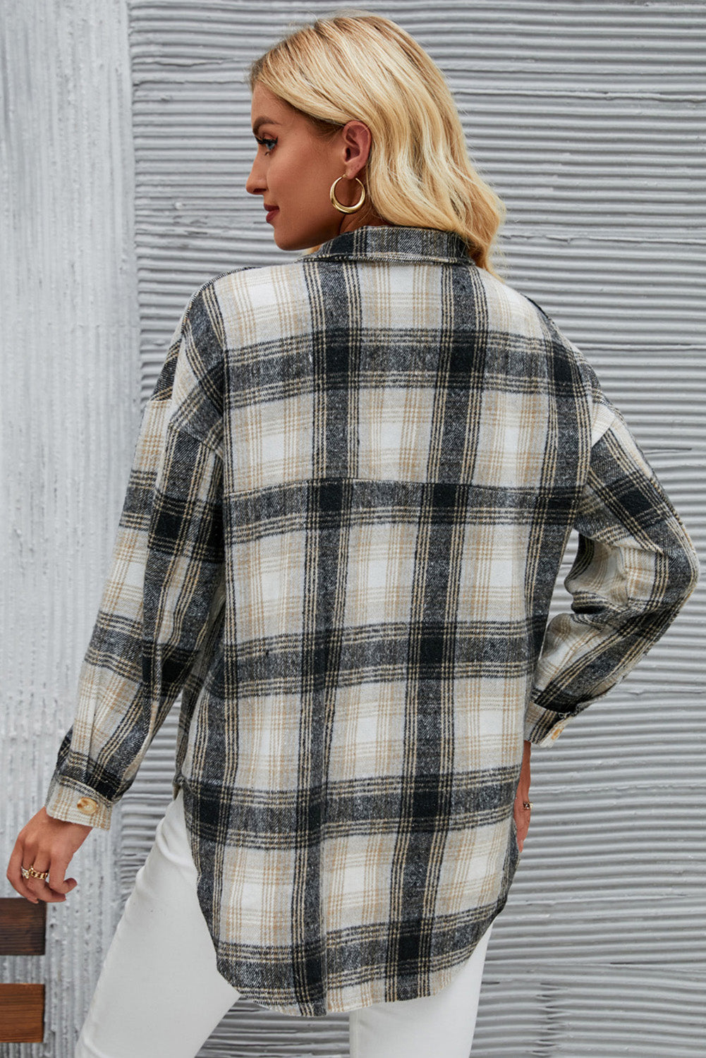 Carbon Grey Plaid Button Up Tweed Shacket