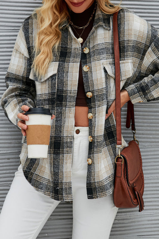 Carbon Grey Plaid Button Up Tweed Shacket