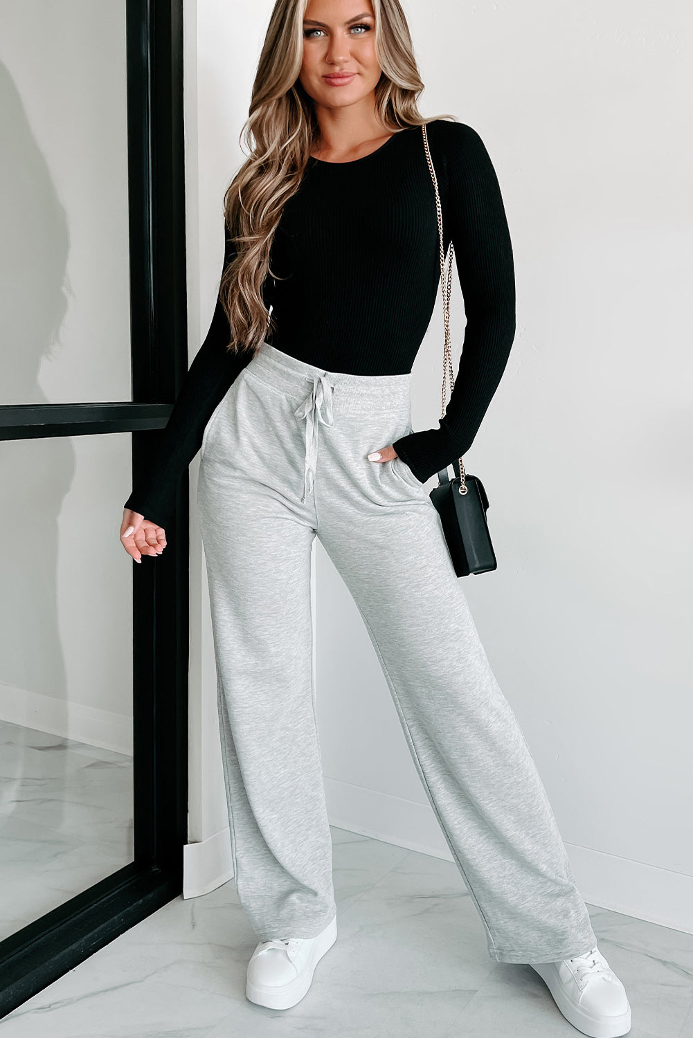 Light Grey Drawstring High Waist Sweatpants