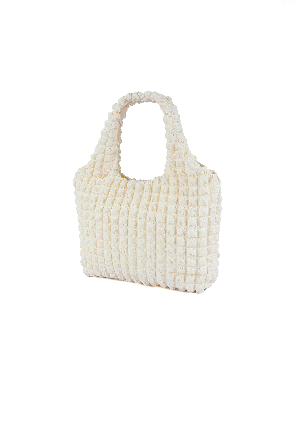 White Textured Pleated Bubble Shoulder Bag