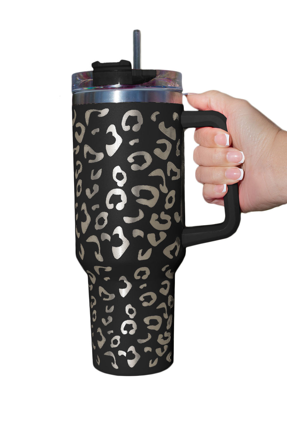 Pink 304 Leopard Spotted Stainless Double Insulated Tumbler Mug With Handle