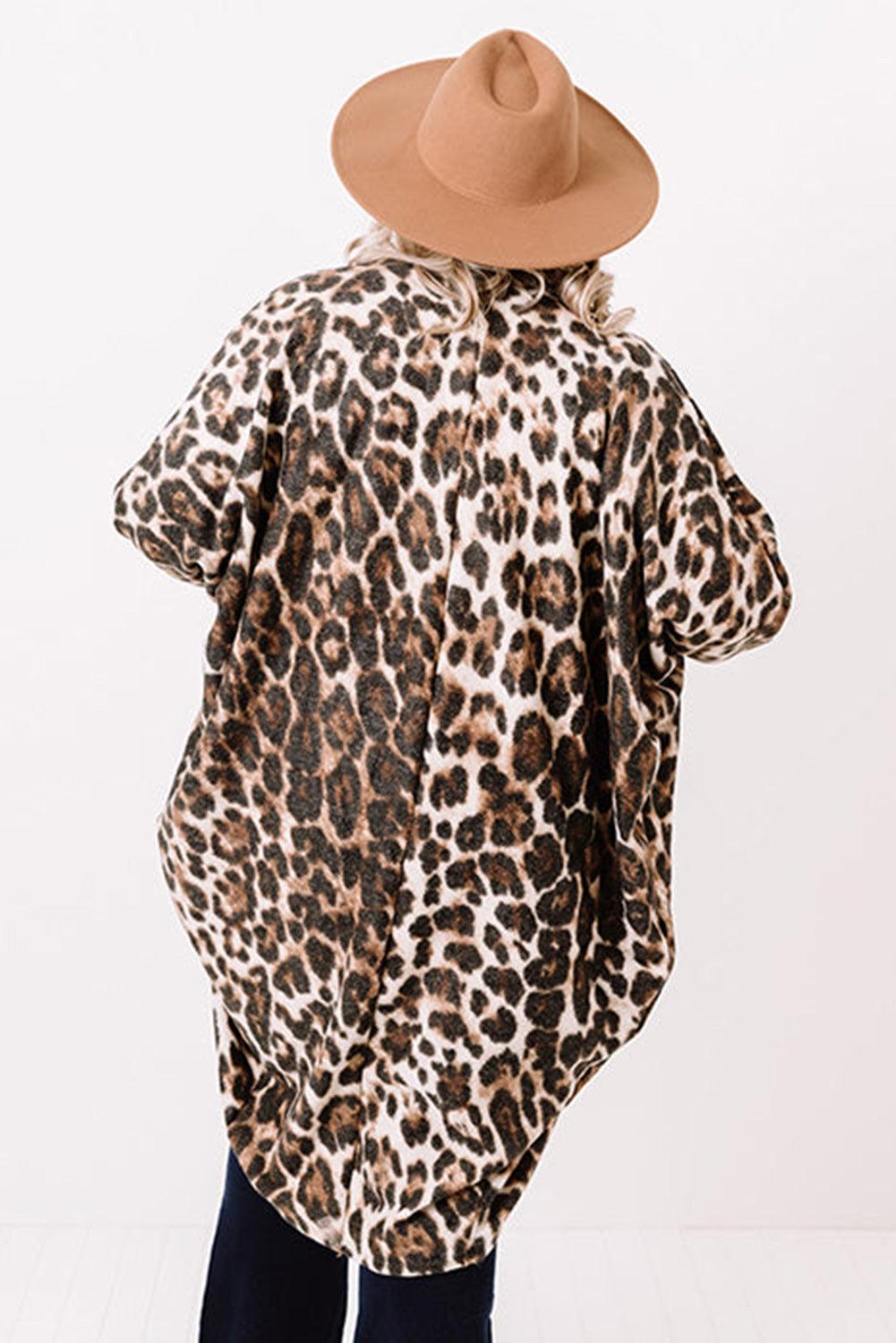 Leopard Plus Size Draped Open Front Cardigan