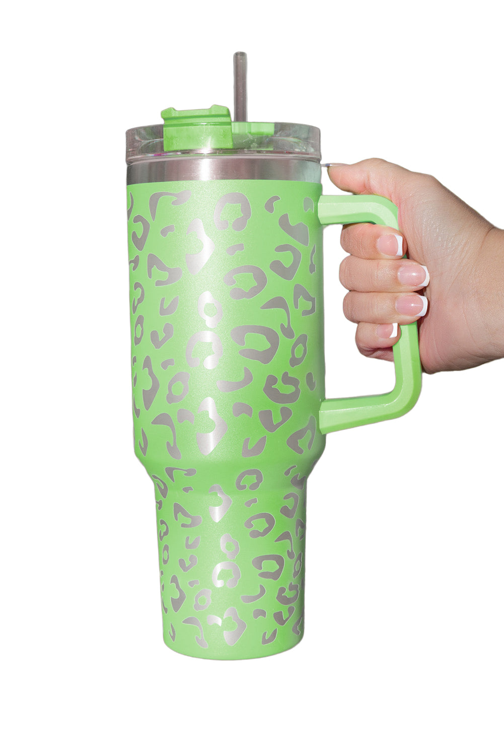 Pink 304 Leopard Spotted Stainless Double Insulated Tumbler Mug With Handle