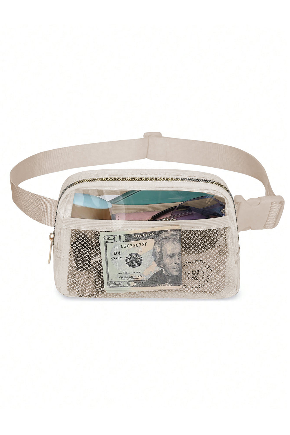 Brown Adjustable Straps Zipper Clear Waist Bag