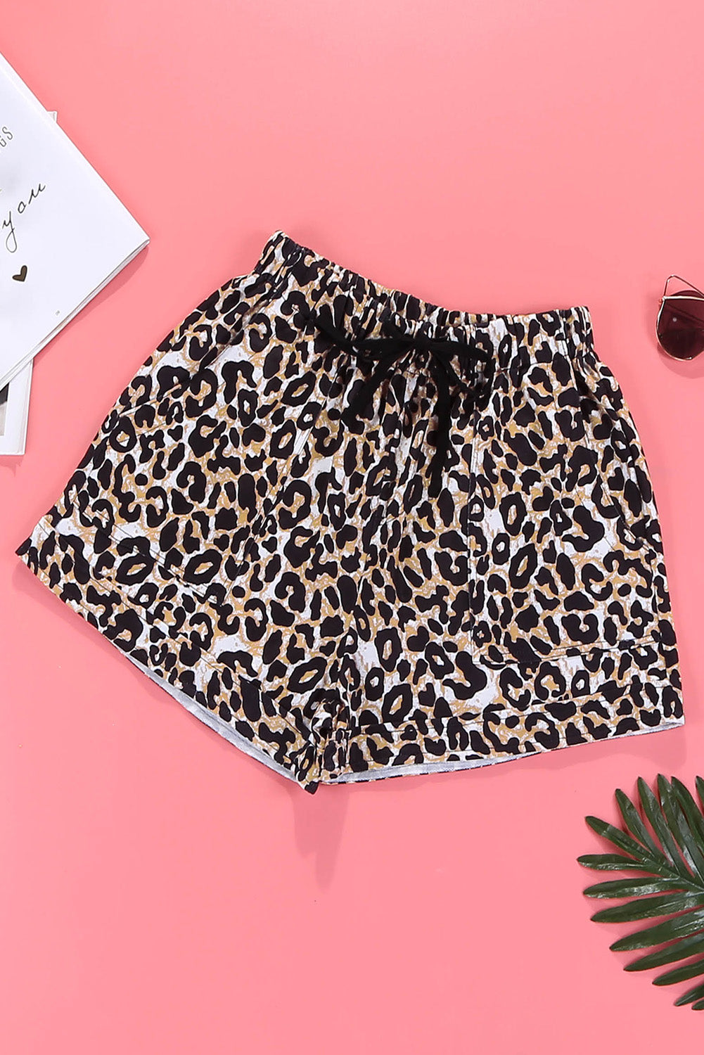 Leopard Print Drawstring Elastic Waist Pocketed Shorts