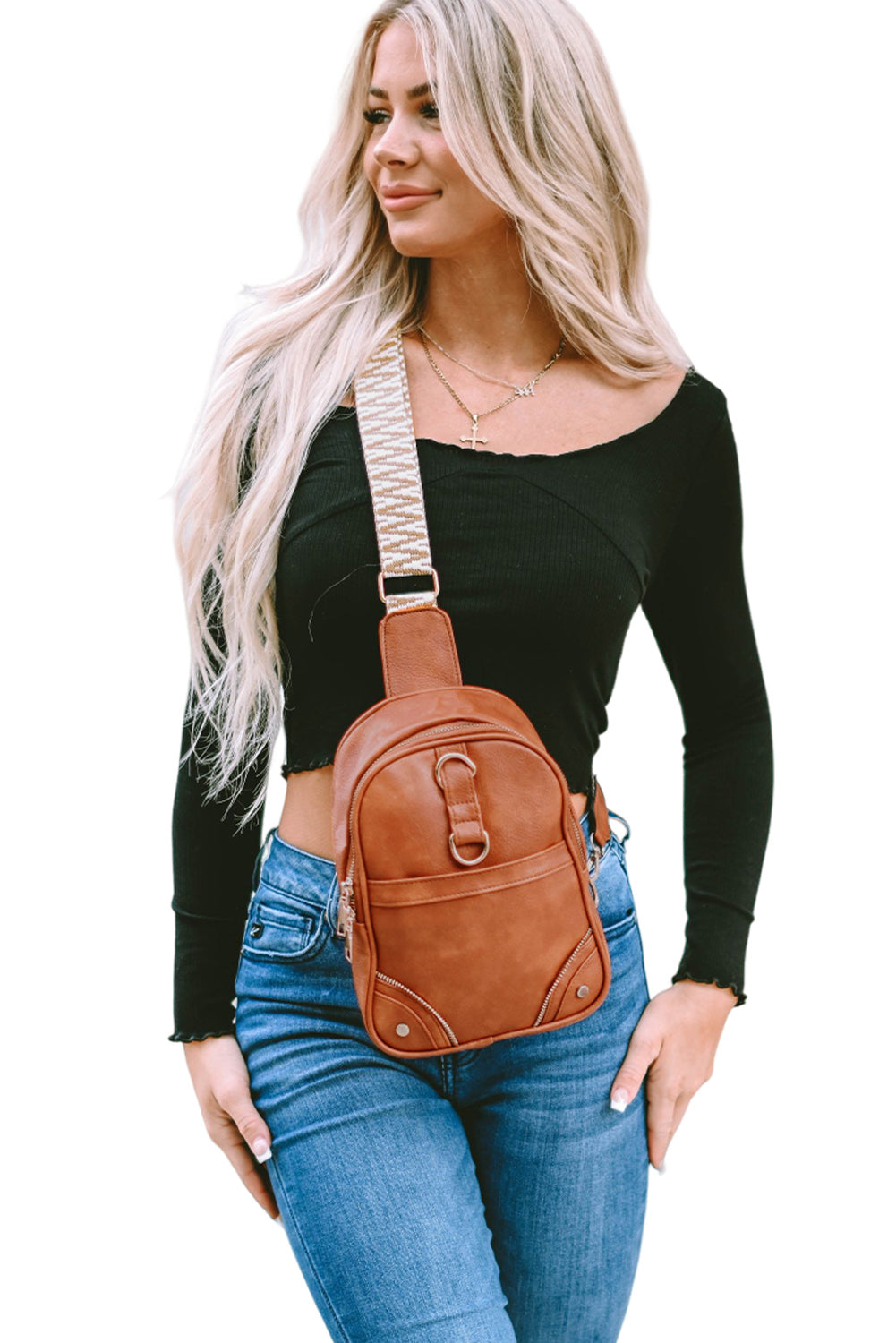 Camel Vintage Guitar Strap PU Leather Sling Bag