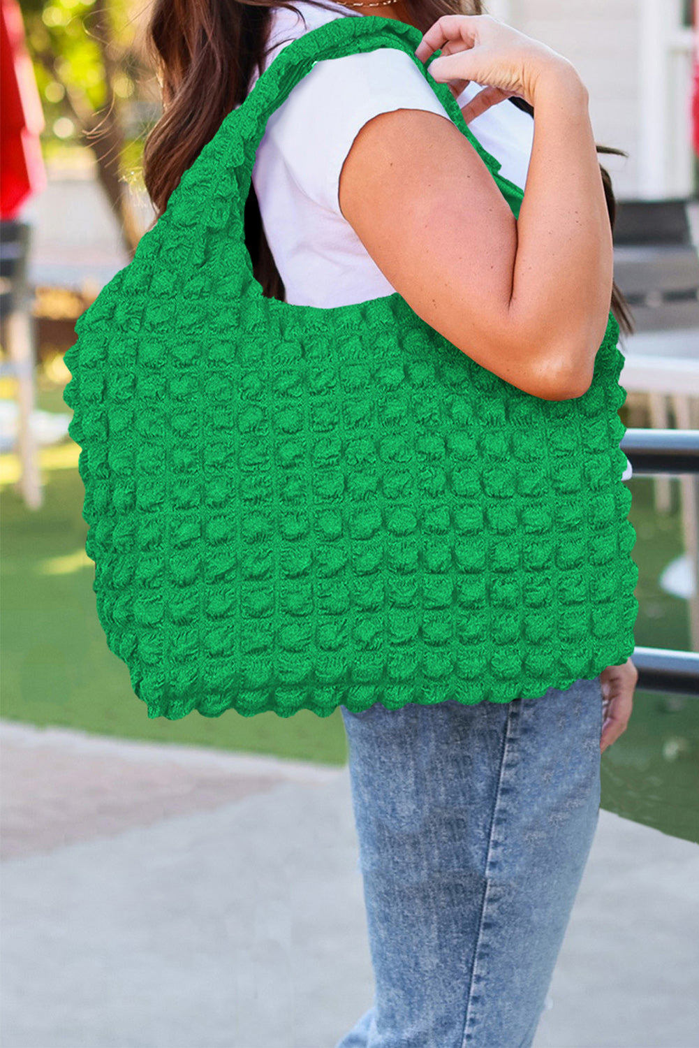 White Textured Pleated Bubble Shoulder Bag