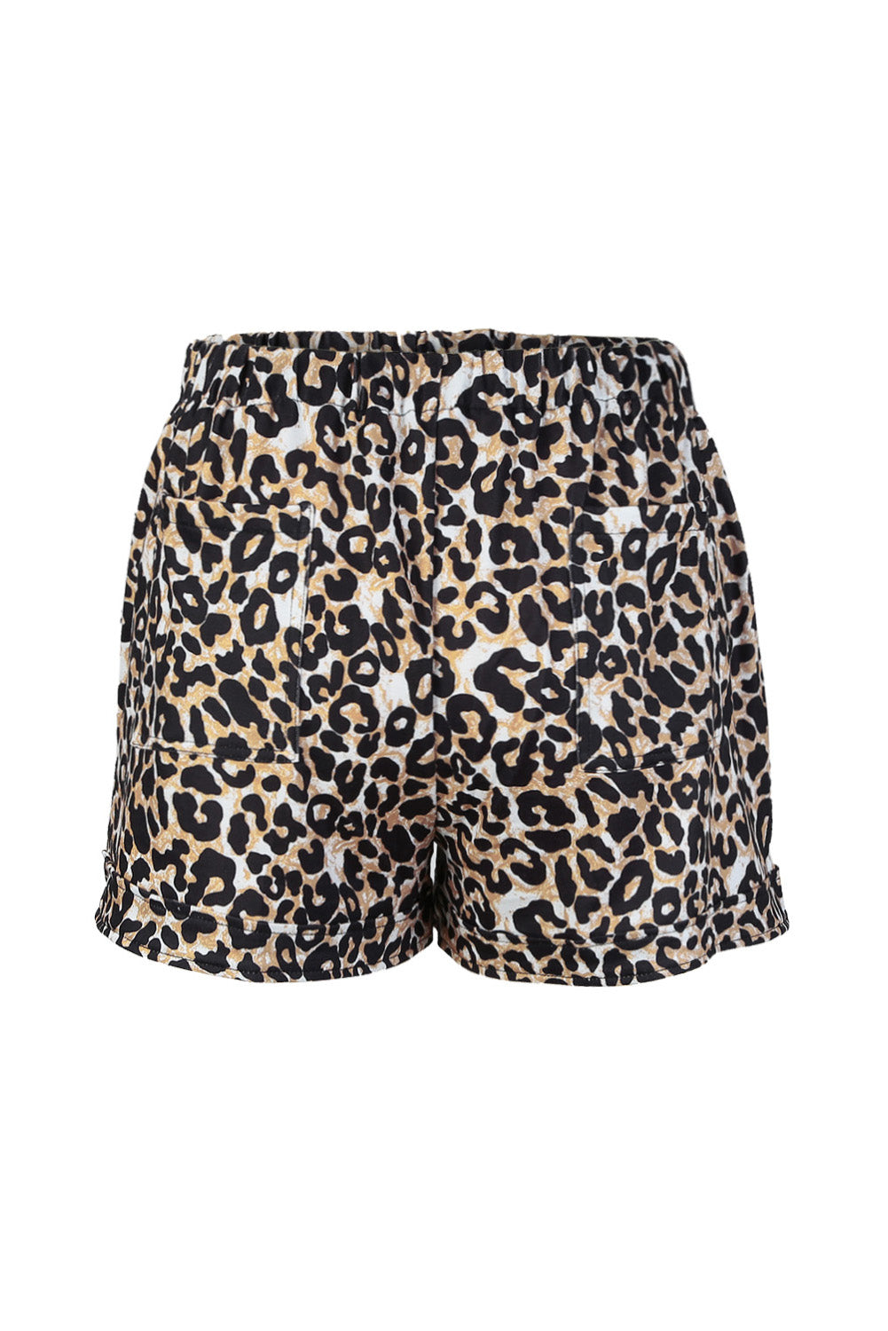 Leopard Print Drawstring Elastic Waist Pocketed Shorts