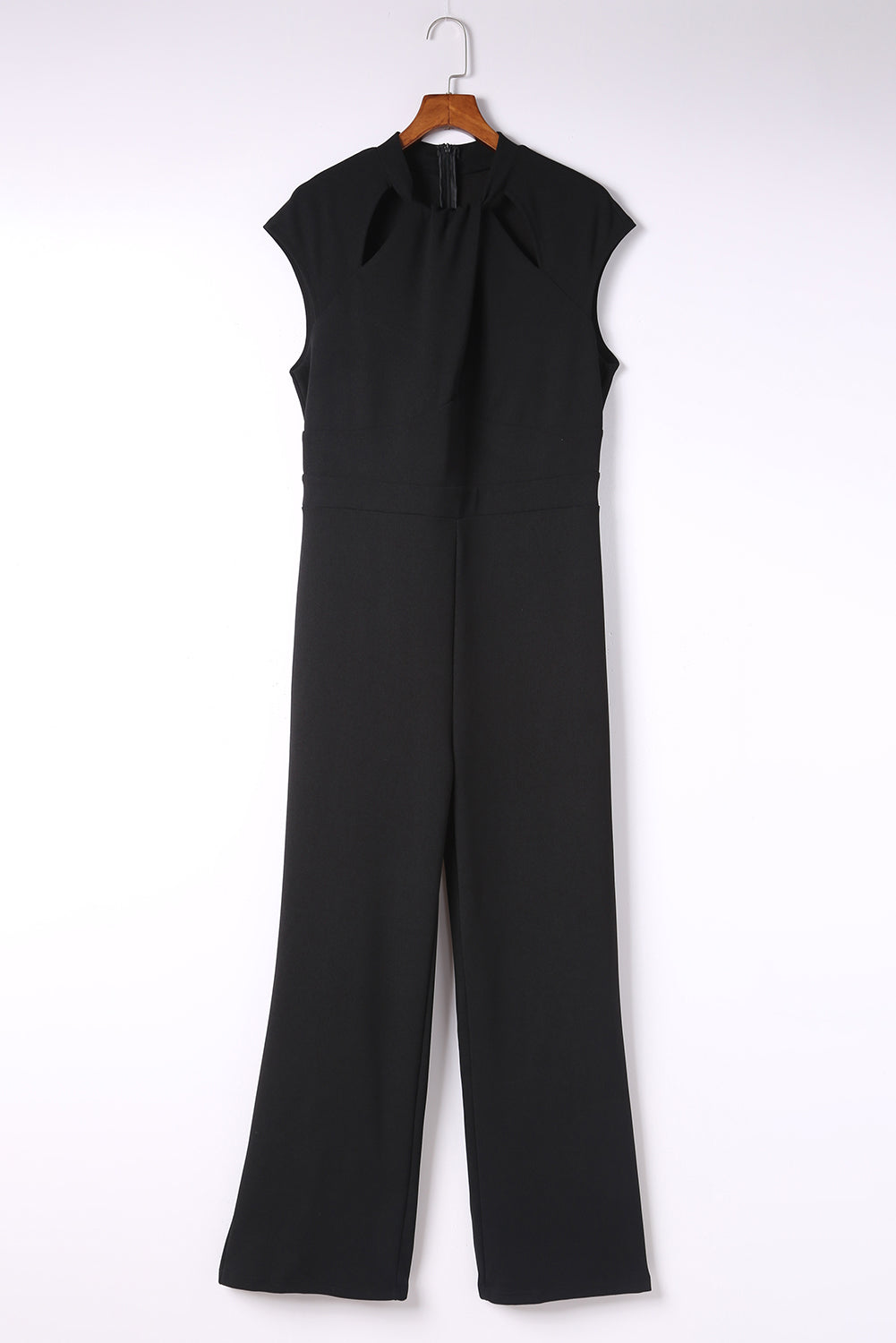 Black Twist Neckline Cap Sleeve High Waisted Jumpsuit