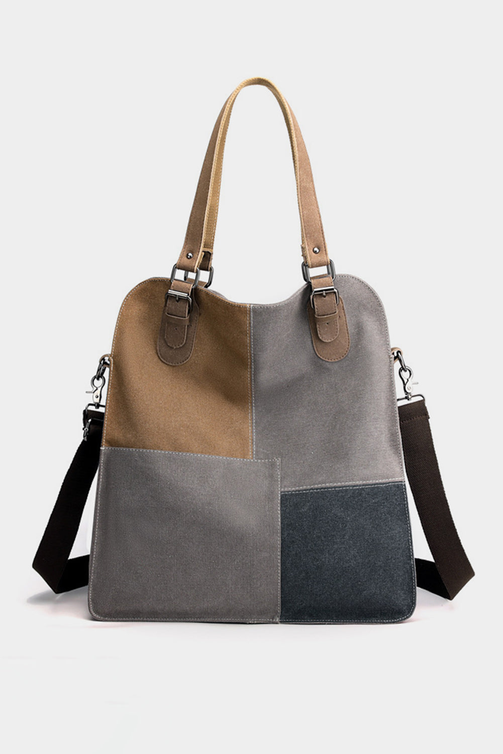 Multicolor Vintage Colorblock Large Capacity Tote Bag