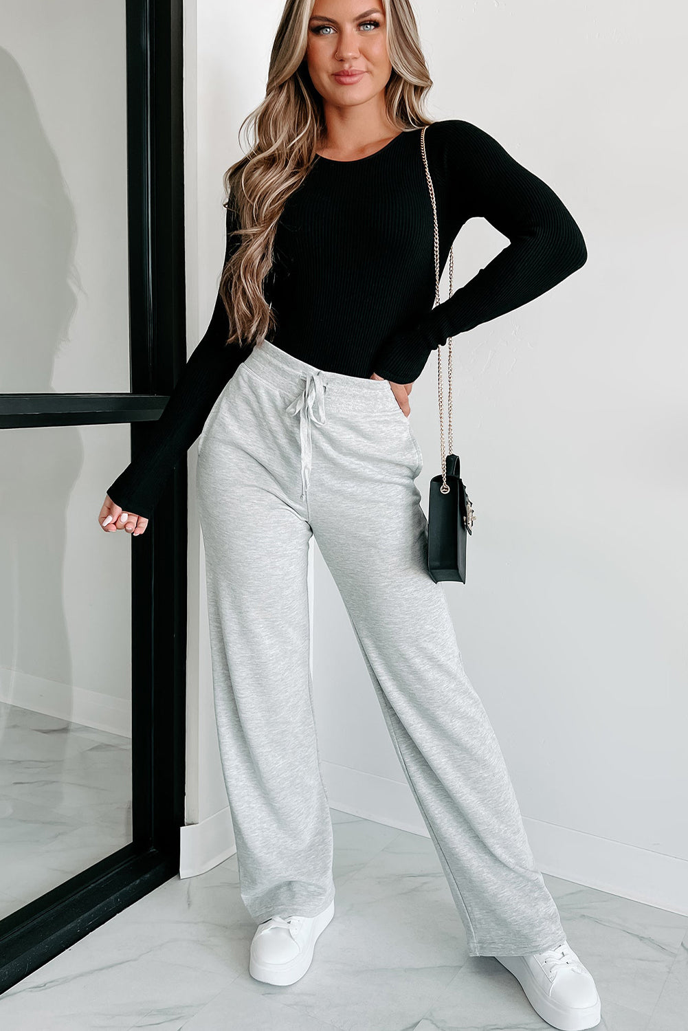 Light Grey Drawstring High Waist Sweatpants