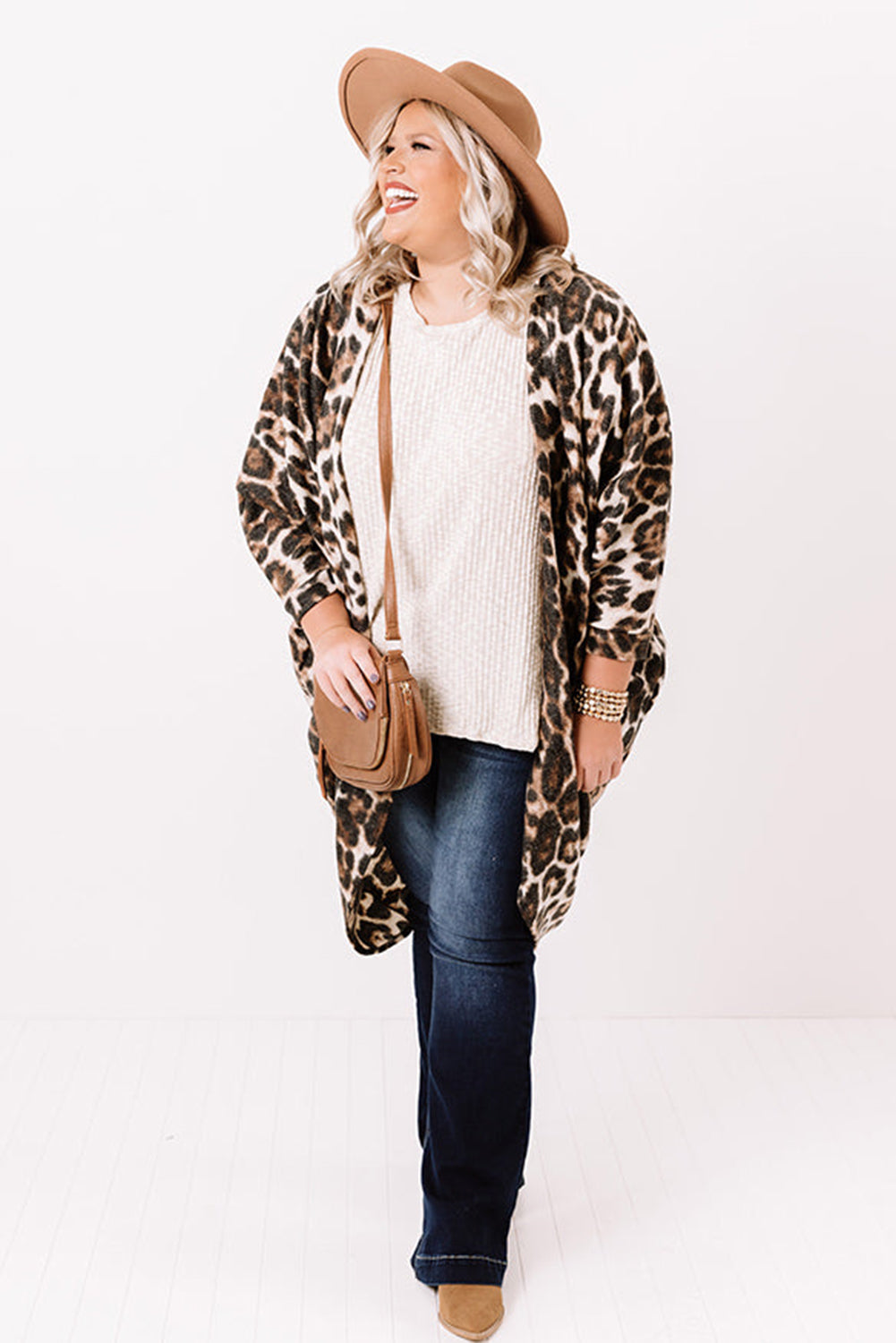 Leopard Plus Size Draped Open Front Cardigan