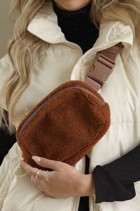 Coffee Sherpa Adjustable Strap Crossbody Bag