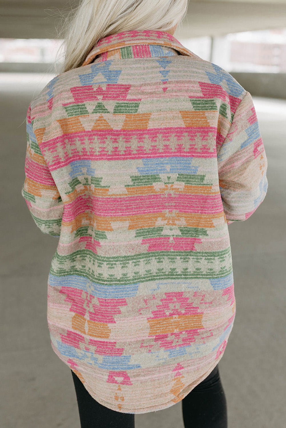 Multicolor Geometric Print Plus Size Flap Pockets Jacket