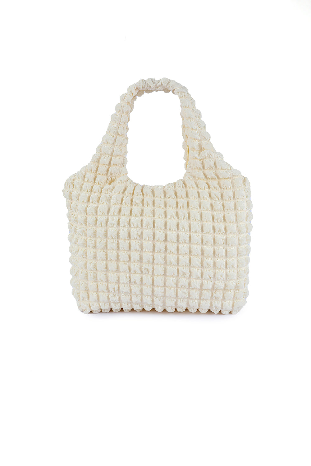 White Textured Pleated Bubble Shoulder Bag