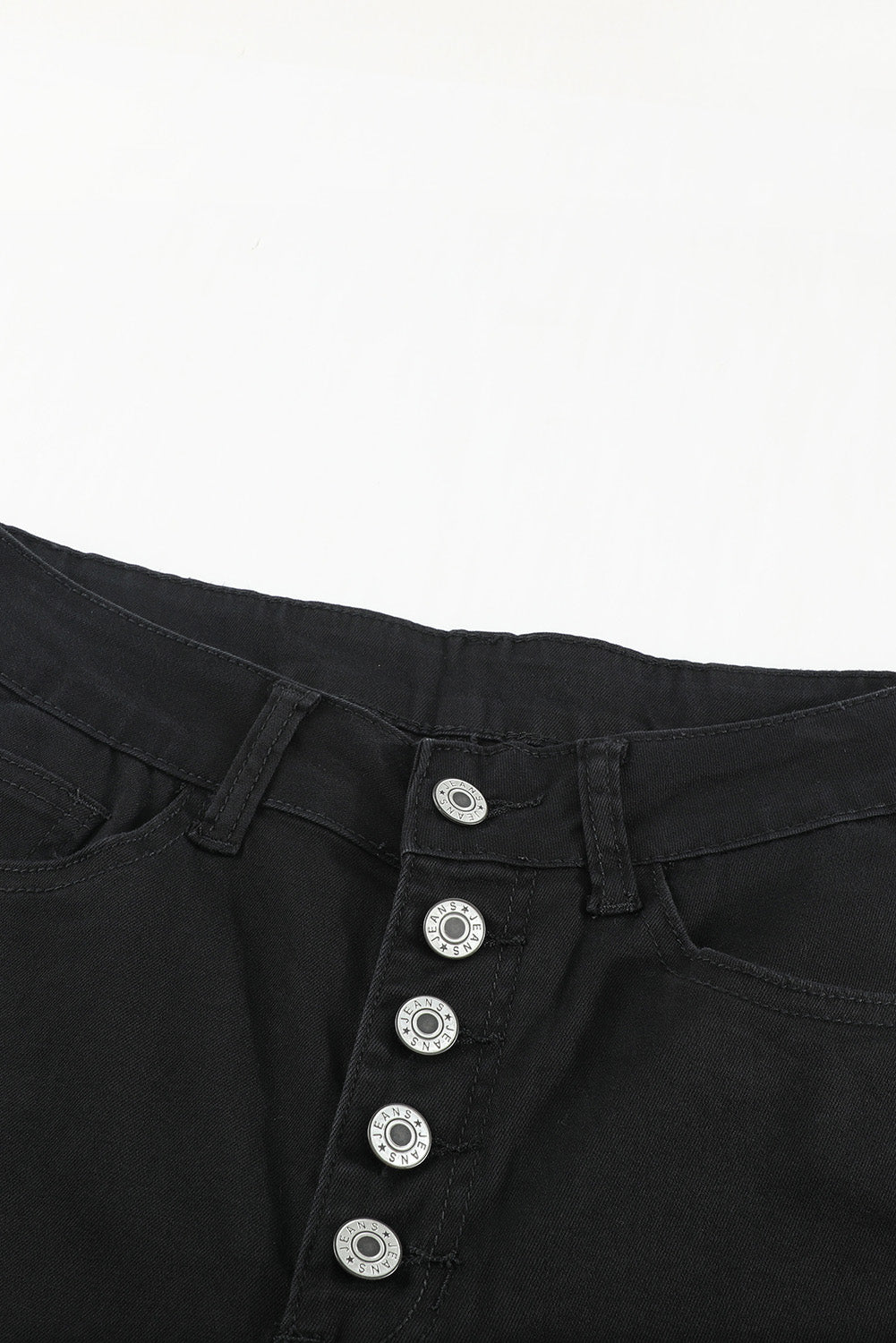 Black Buttons Frayed Cropped High Waisted Jeans