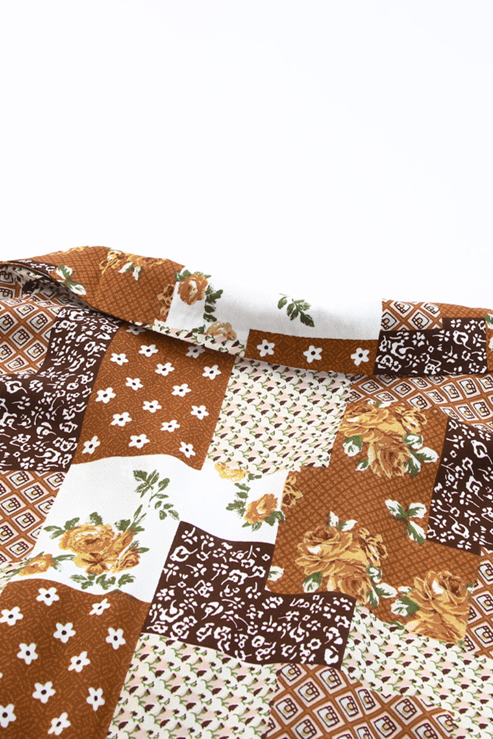 Apricot Mixed Print Turn-down Neck Plus Size Shirt