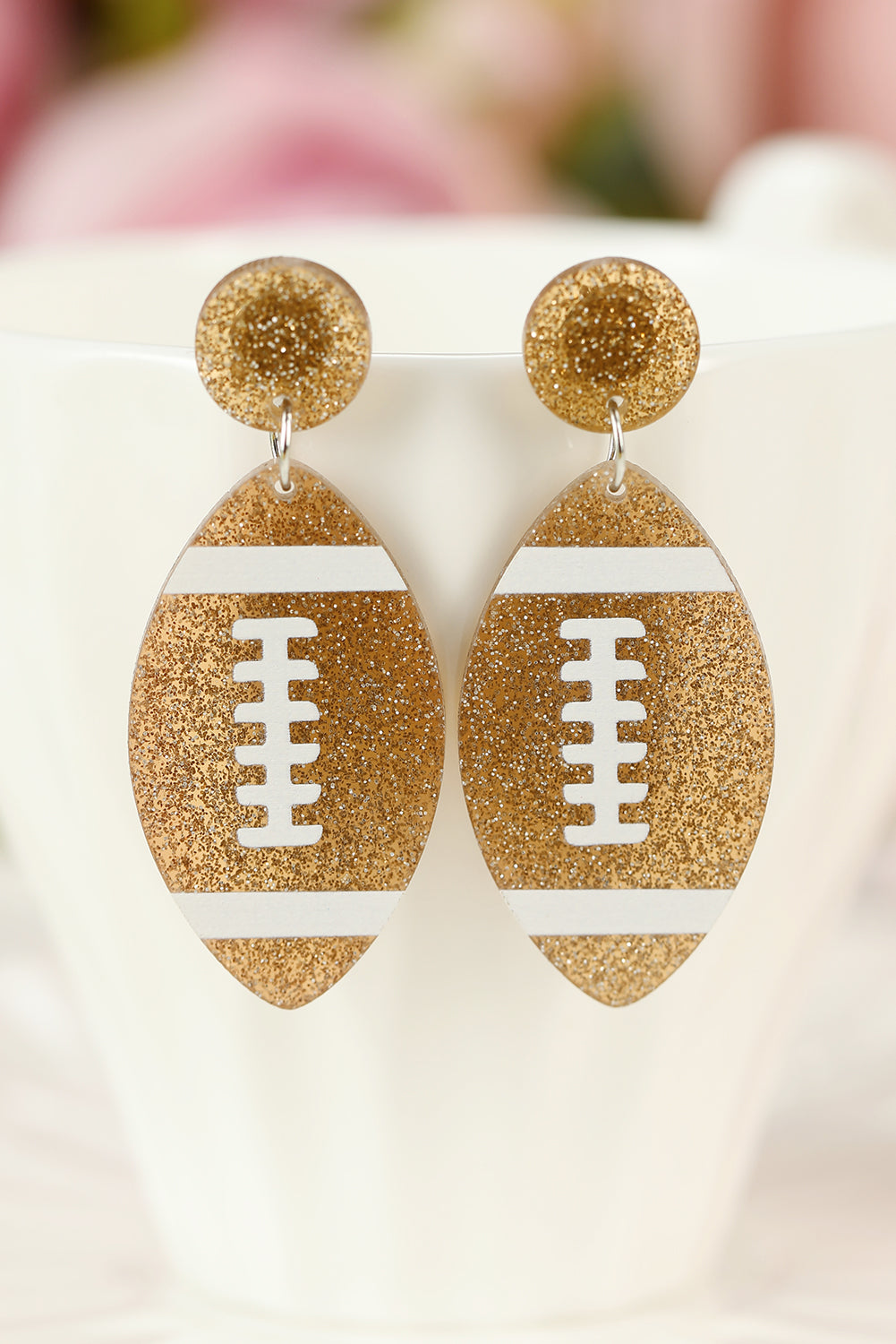 Brown Glittering Rugby Pendant Earrings