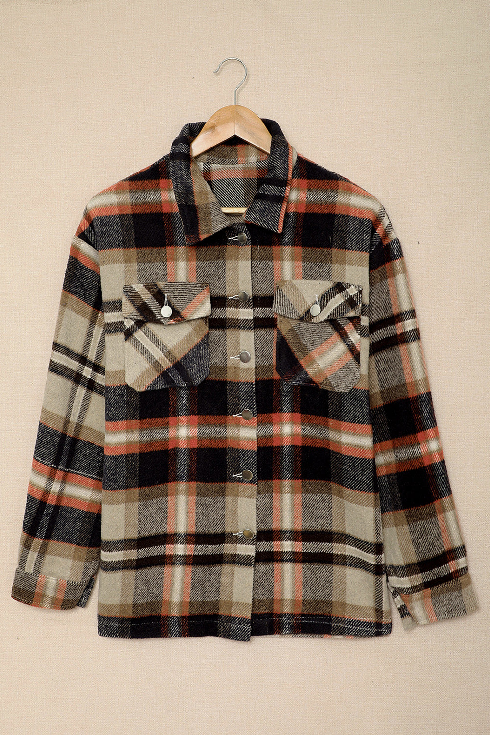 Brown Plaid Button Up Long Sleeve Flannel Shacket