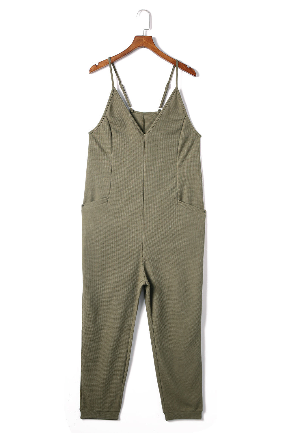 Gray Casual Textured Sleeveless V-Neck Pocketed Jumpsuit