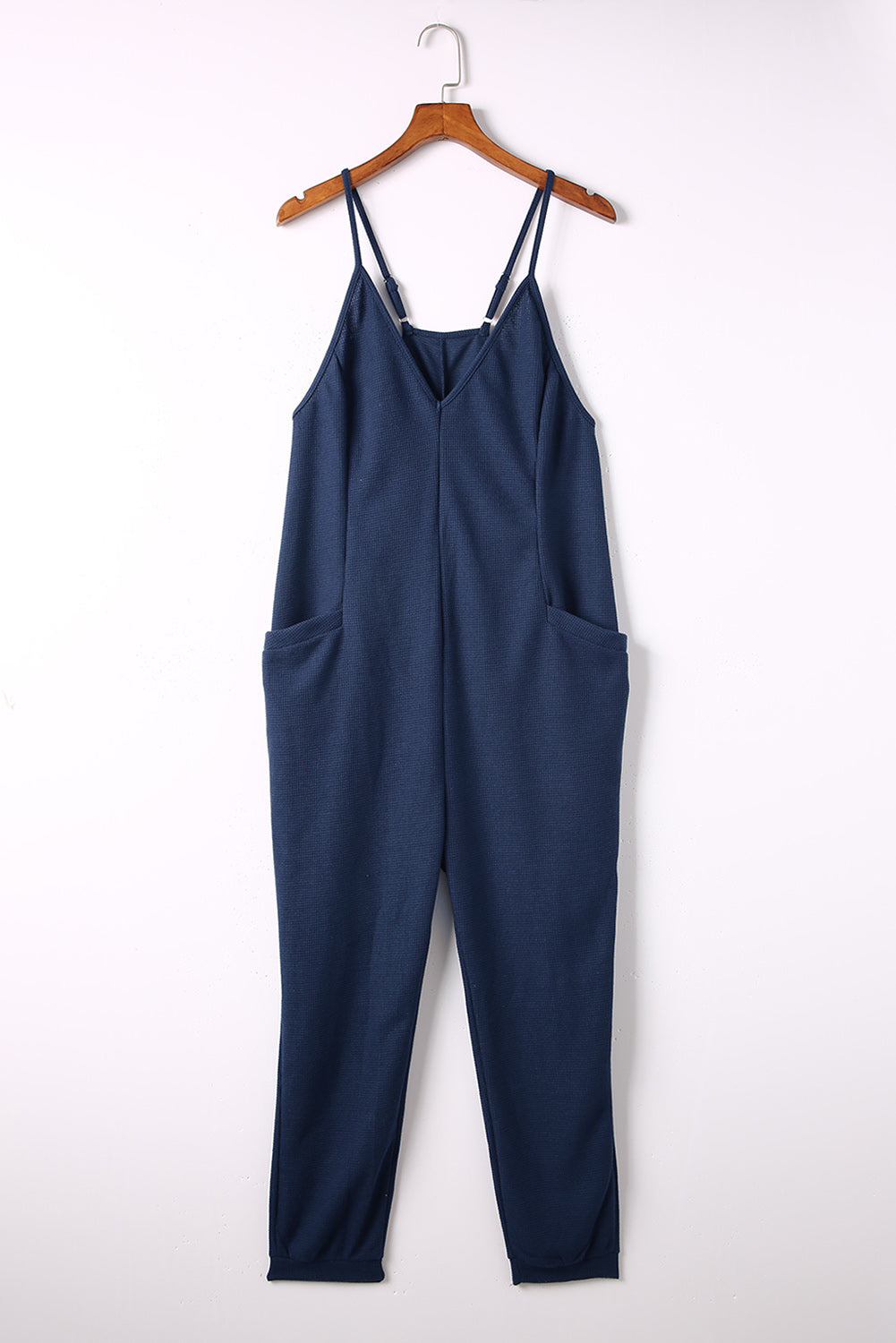 Gray Casual Textured Sleeveless V-Neck Pocketed Jumpsuit