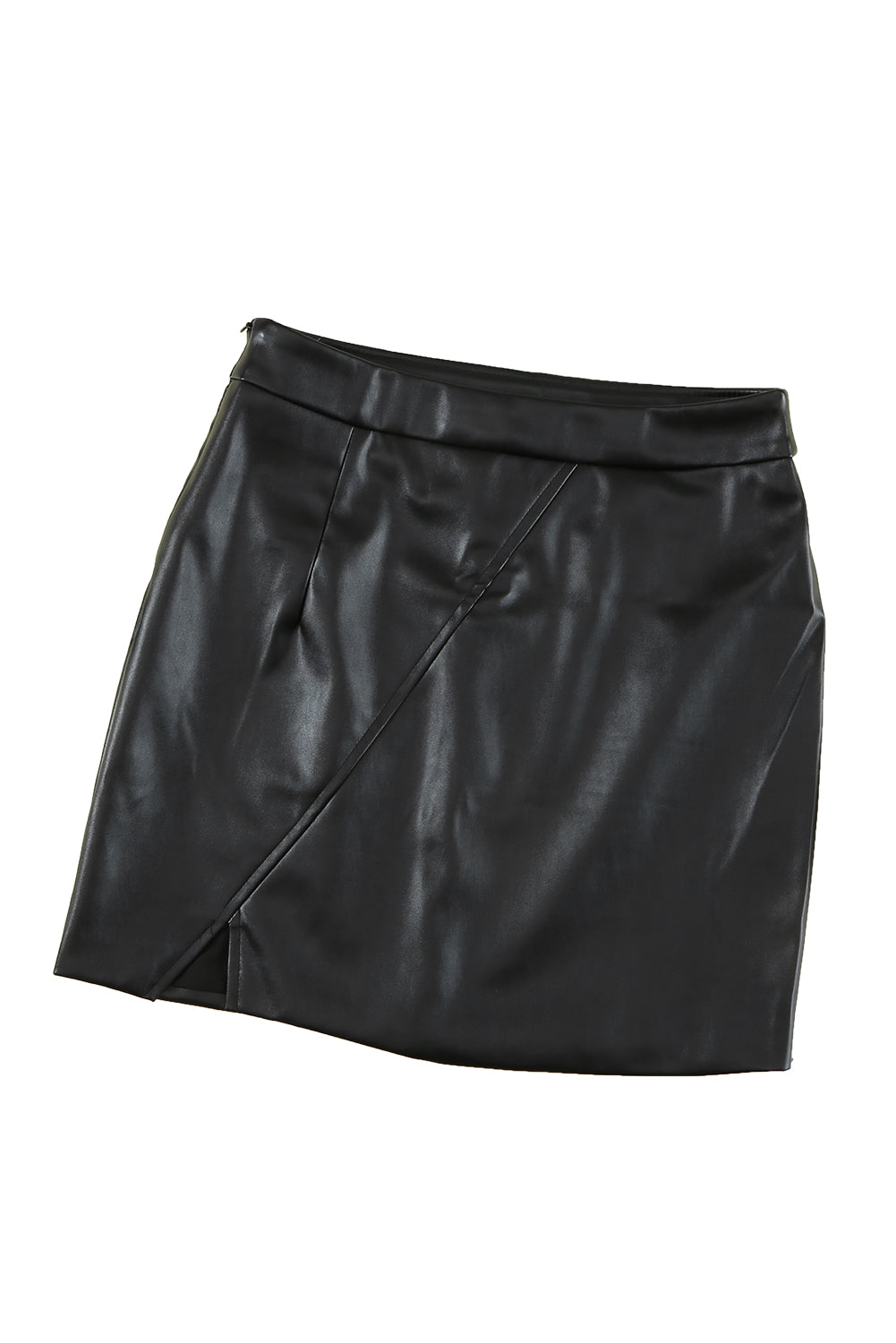 Black Back Zipper High Waisted Faux Leather Mini Skirt