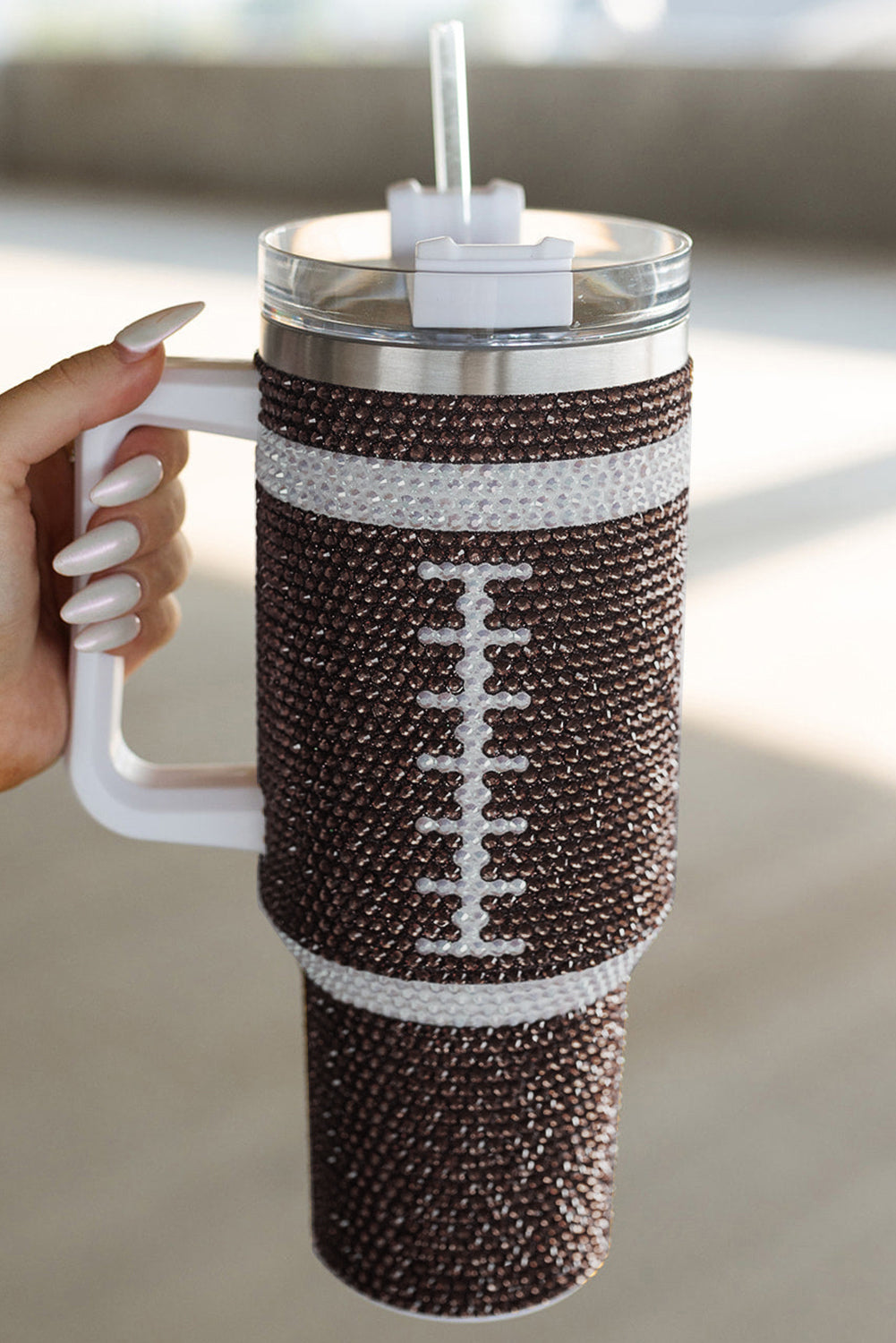 Chestnut 304 Rhinestone Rugby Stainless Steel Tumbler