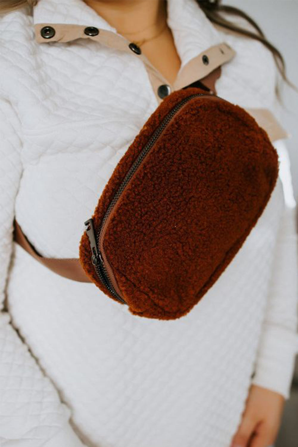 Coffee Sherpa Adjustable Strap Crossbody Bag