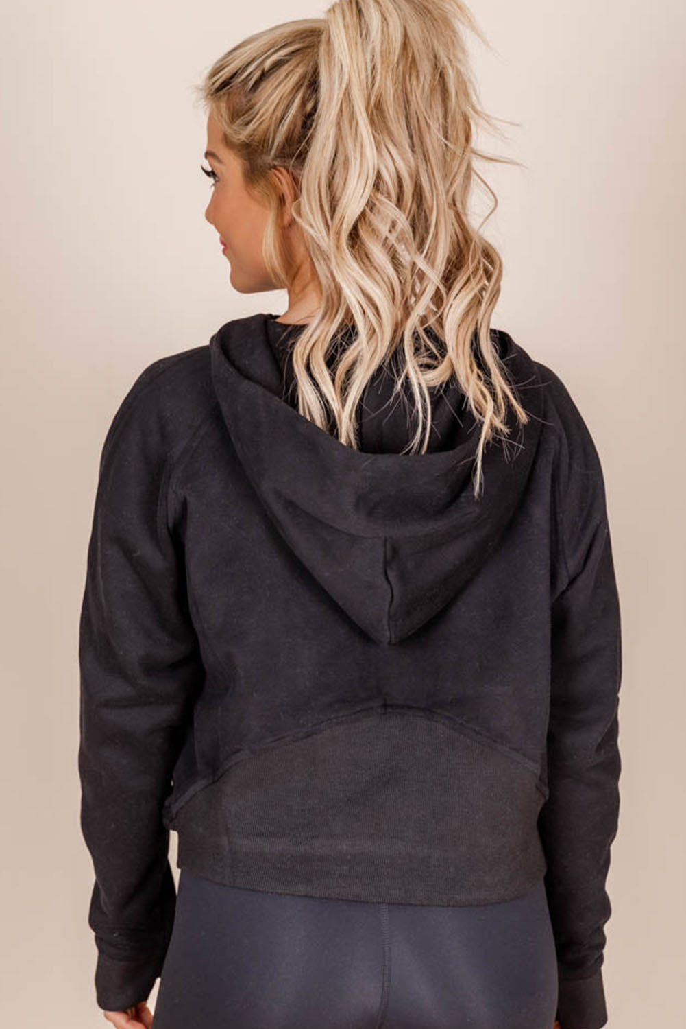 Black Half Zipper Kangaroo Pocket Plus Size Hoodie