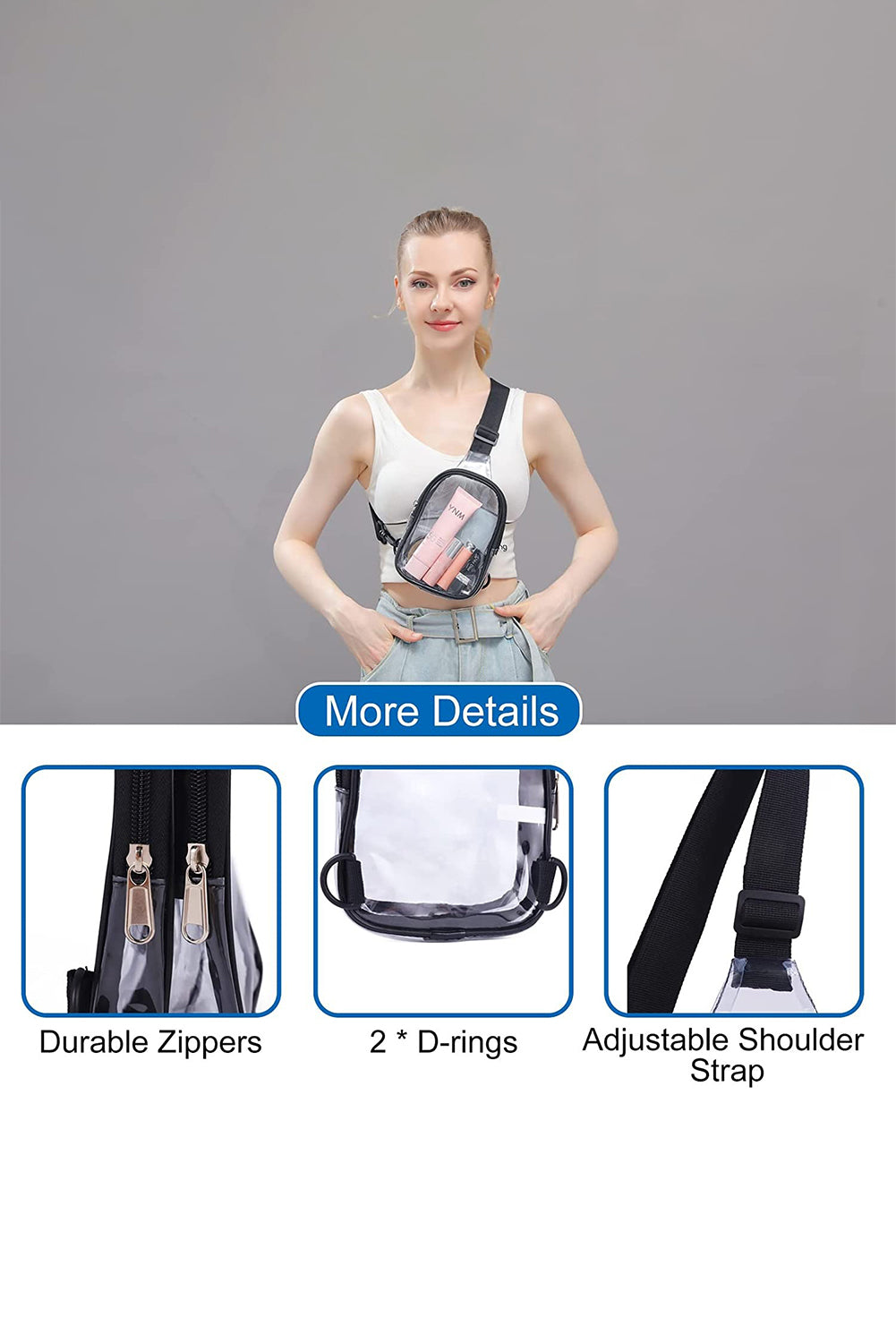 Black Multipurpose Clear Crossbody Sling Bag