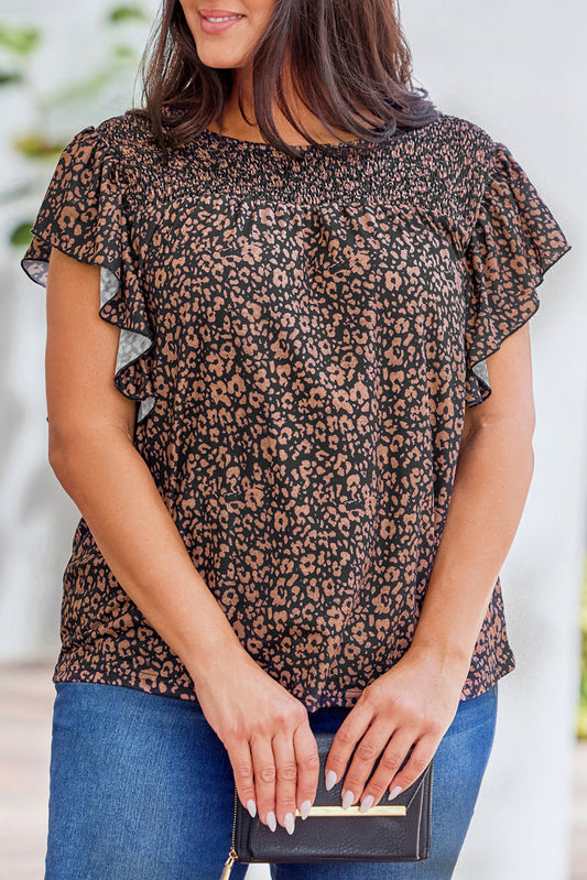 Black Plus Size Smocked Floral Blouse